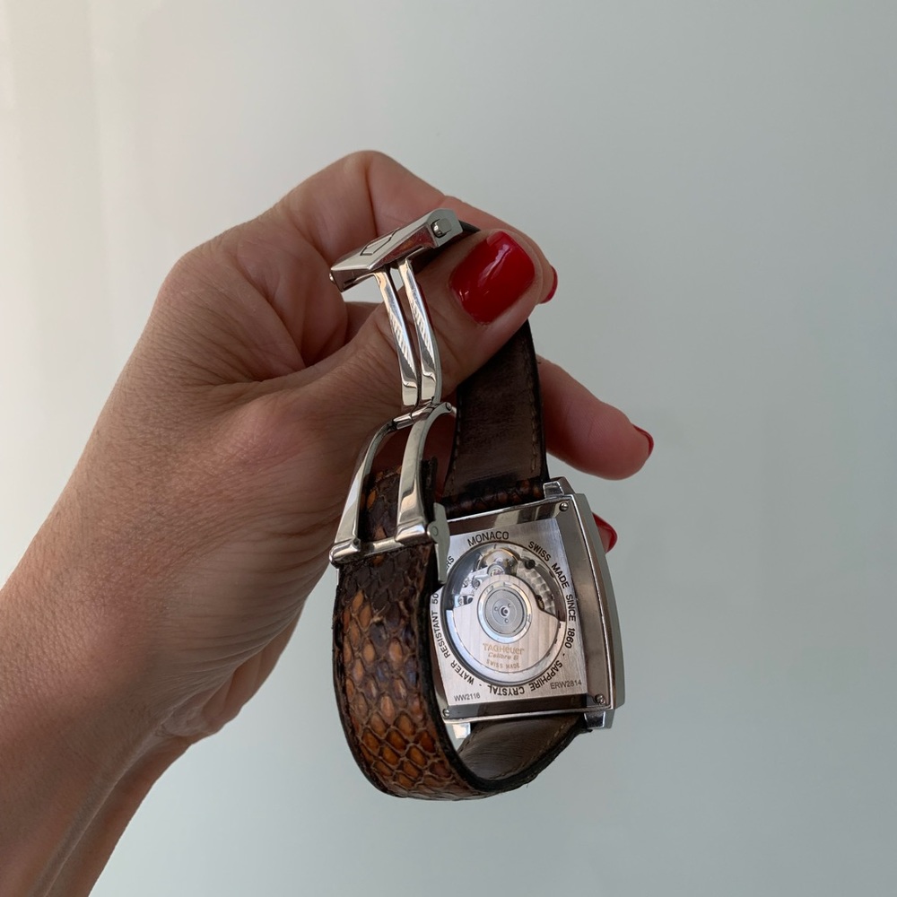 MONACO TAG HEUER 13 diamonds automatic men’s watch. Python skin leather strap. - Picture 7 of 14